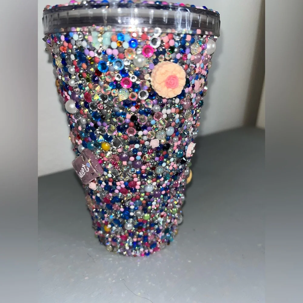 Bedazzled Shiny Bling Rhinestone Sweet Donuts Cake Lollipop Gems Multicolor Cup